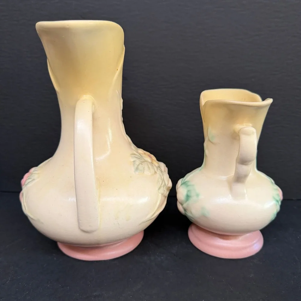 Vintage Hull Art Pottery Wildflower Vase‎ Set of 2 Yellow Pink W8-7.5 W1-5.5 2pc